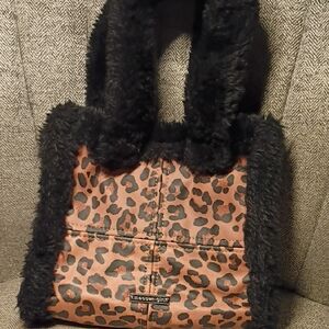 Madden Girl Leopard and Black Faux Fur Tote